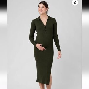 Ripe Sammy Olive Knit Midi Polo Dress Size S
